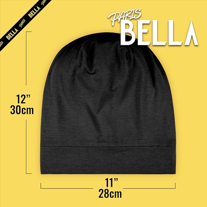 Satin Lined Sleep Cap and Scrunchie for Curly Hair and Braids, Stay On All Night Hair Wrap with Adjustable Strap for Women and Men, Black