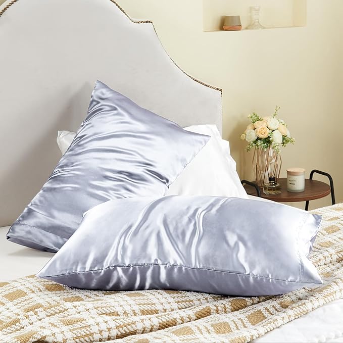 BEDELITE Satin Pillowcase for Hair and Skin, Super Soft and Cooling Similar to Silk Pillow Cases 2 Pack with Envelope Closure, Gift for Women Men(20"x36" King Size, Evening Haze)