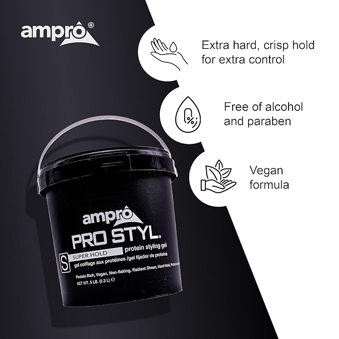 AmPro Pro Styl Styling Gel - Protects and Strengthens Your Strands - Non-Flaking, Alcohol Free, Vegan Formula - Flexible, Touchable Hold for All Hair Textures - Super Hold - 80 oz