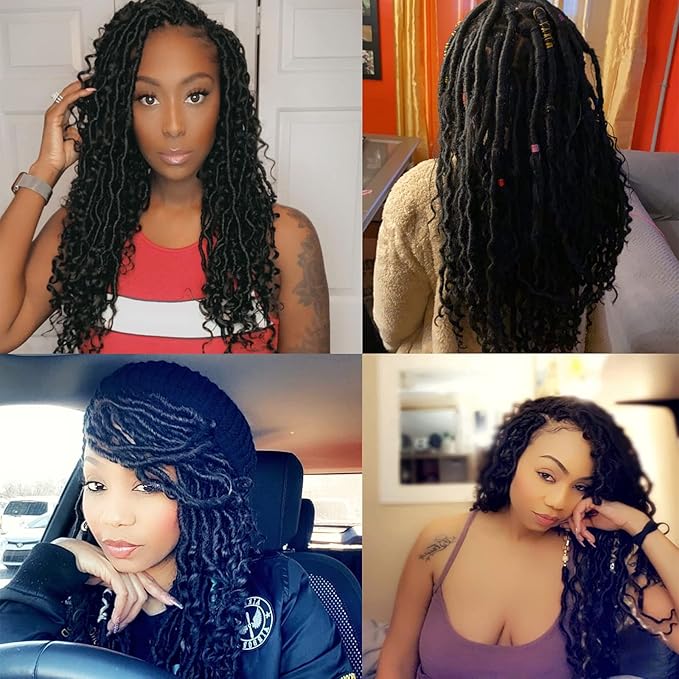 Goddess Locs Crochet Hair 18Inch Boho Faux Locs With Curly Ends River Hippie Loc Crochet Hair Pre Looped Bohemian Crochet Braids for Black Women 4Packs(1B, 18inch)
