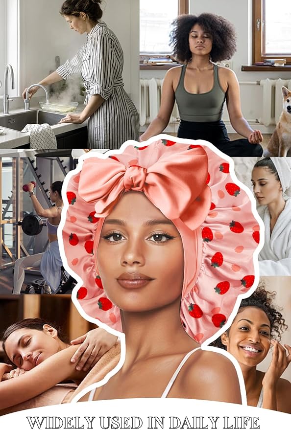 Double Layer Silk Bonnet with Tie Satin Lined Sleep Cap Hair Cover for Women's Curly Natural Hair