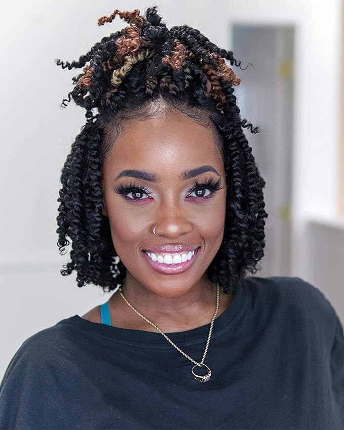 6 Inch 8 Packs Mixed Colors Combo Pack,Pre Looped Pretwisted Passion Twist Crochet Hair- Super Short Crochet Hair Extensions Braided by Synthetic Spring Kinky Twist Bohemian Curls(1B+T27+T30)