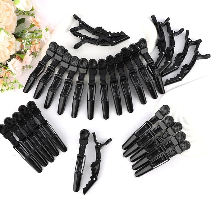 30 Pack Alligator Hair Clips for Styling, Sectioning Crocodile hair Clips Professional Barber Accessories for Salon of Thick Curly Volume Hair (Black)