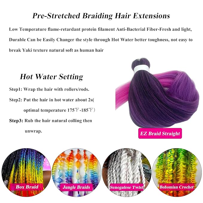 Purple Ombre Braiding Hair Pre Stretched Kanekalo Prestretched Braiding Hair Ombre Knotless Kids Micro Jumbo Hair Extensions for Box Braids Braiding
