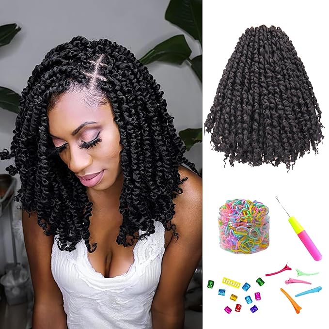 12 Inches 8 Packs Passion Twist Crochet Hair-Natural Black Pre-twisted Passion Twists,Pre-Looped Crochet Braids Made Of Bohemian Hair Synthetic Braiding Hair Extensions (12 Inch(Pack of 8), 1B)