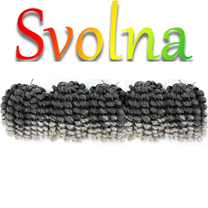 5 Packs 2X Ringlet Wand Curl Jamaican Bounce 8 inch Synthetic Crochet Hair Extensions Silver Grey Ombre Crochet Braiding Hair 20 Roots (8Inch (Pack of 5), TSilver grey)