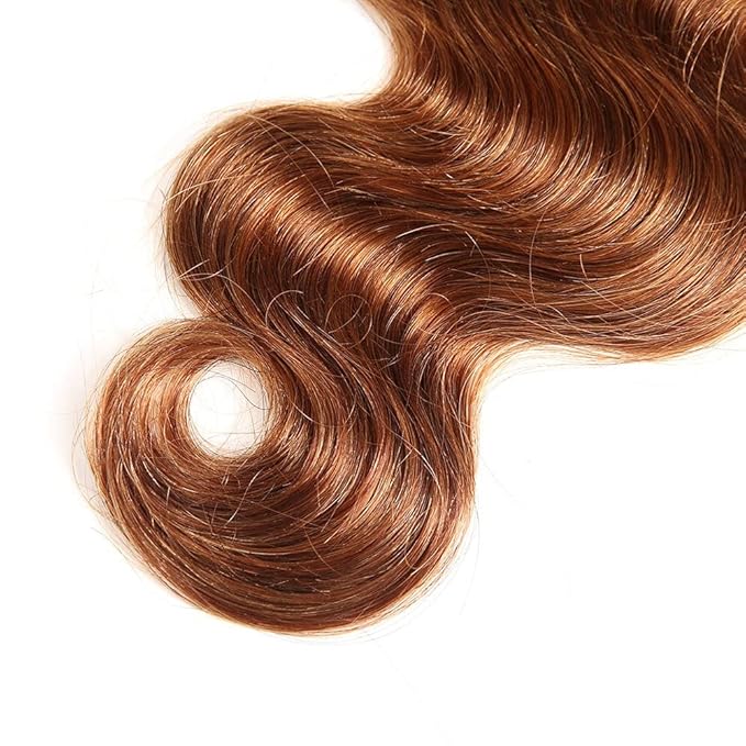 2 Tone Ombre Body Wave Hair 3 Bundles with Frontal 13x4 Ear to Ear Lace Frontal 100% Unprocessed Brazilian Remy Virgin Human Hair Extensions T4/30 Medium Brown/Medium Auburn(12 14 16+12)