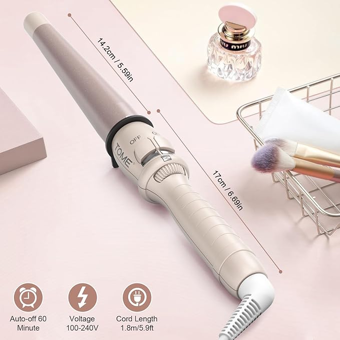 Curling Wand,0.75-1.25 Inch Ceramic Tapered Barrel Curling Iron with Anti-Scald Design,Professional Adjustable Temperature Dual Voltage Hair Styling Tool for Women