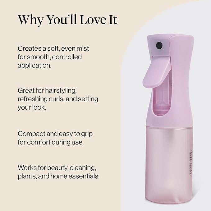 Kitsch Spray Bottle for Hair - Continuous Water Mister with Ultra Fine Mist for Hairstyling, Barbers, Salons, Cleaning, Plants, Versatile Spray Bottles - Made from Recycled Plastic - Sheer Violet, 5oz