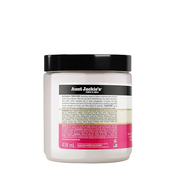 Aunt Jackie's Curls and Coils Transform Hydrating Leave-In Creme Conditioner for All Hair Types and Textures, 15 oz
