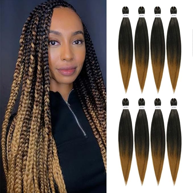 Pre-stretched Braiding Hair - 22 Inch 8 Packs Ombre Blonde Long Braiding Hair For Twist or Box Braids, Yaki Texture Hot Water Setting Synthetic Braiding Hair Extensions (22 Inch, T27-8P)