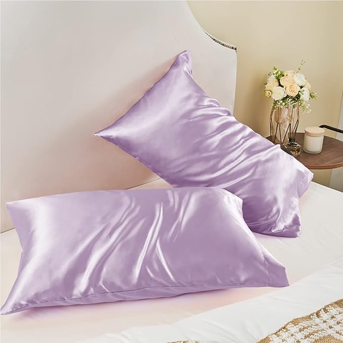 BEDELITE Satin Pillowcase for Hair and Skin, Super Soft and Cooling Similar to Silk Pillow Cases 2 Pack with Envelope Closure, Gift for Women Men(20"x30" Queen Size, Lavender)