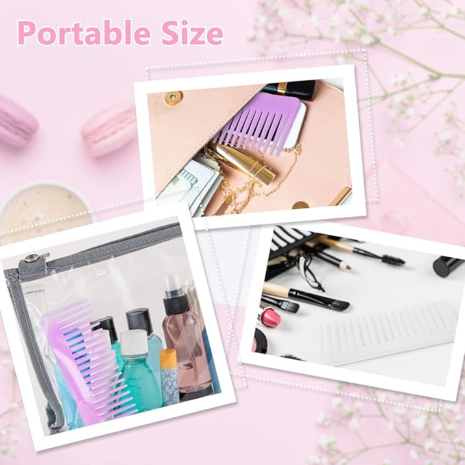 Large Hair Detangling Comb Wide Tooth Comb for Curly Hair Wet Dry Hair, No Handle Detangler Comb Styling Shampoo Comb (Purple, White)