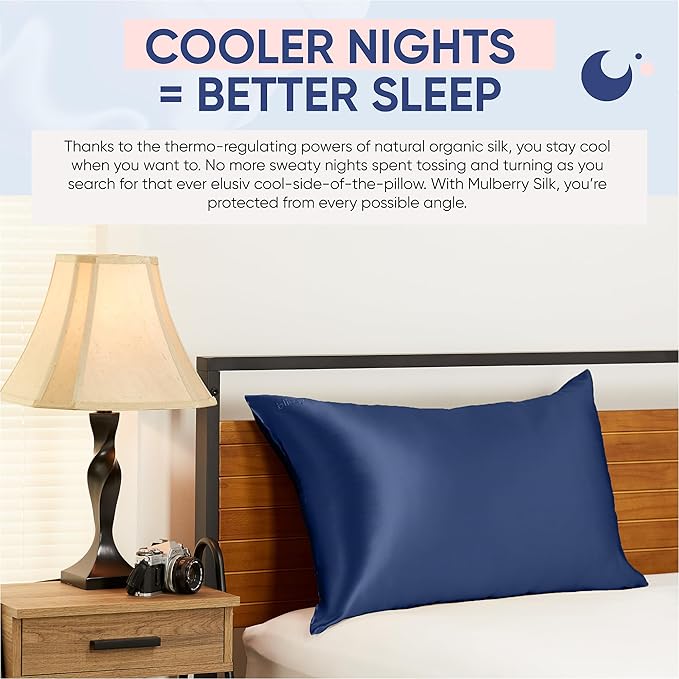 Blissy Silk Pillowcase - 100% Pure Mulberry Silk - 22 Momme 6A High-Grade Fibers - Silk Pillow Cover for Hair & Skin - Regular, Queen & King (Blue, Standard)