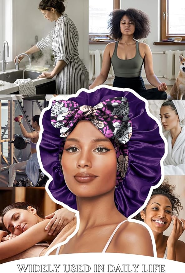 Double Layer Silk Bonnet with Tie Satin Lined Sleep Cap Hair Cover for Women's Curly Natural Hair