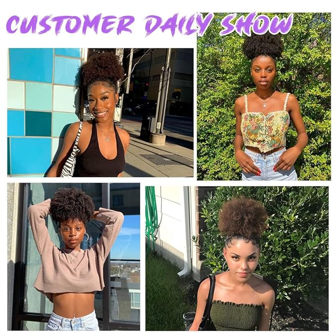 YEAME Afro Puff Drawstring Ponytail for Black Women, Premium Ombre Gray Afro Bun Drawstring Ponytail for Women Girls (1BT0906 Ombre Gray)
