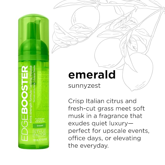 Style Factor EDGE BOOSTER Extra Strength Setting Mousse – Frizz Control, Extra Volume, and Conditioning – 6.4oz Emerald Mousse for Curly Hair