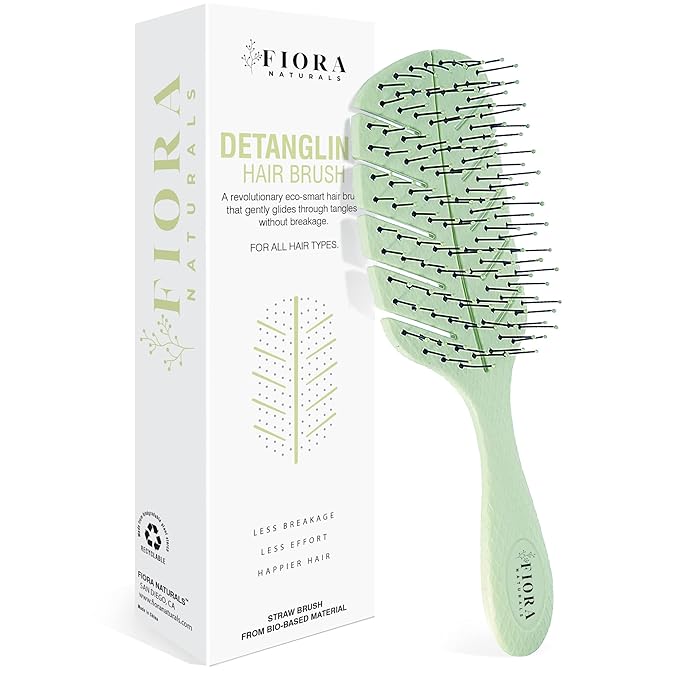 Detangler Brush by Fiora Naturals - 100% Bio-Friendly Detangling brush w/Ultra-Soft Bristles - Glide Through Tangles with Ease - For Curly, Fine, Black Natural, Women, Men, Kids - Dry and Wet Hair