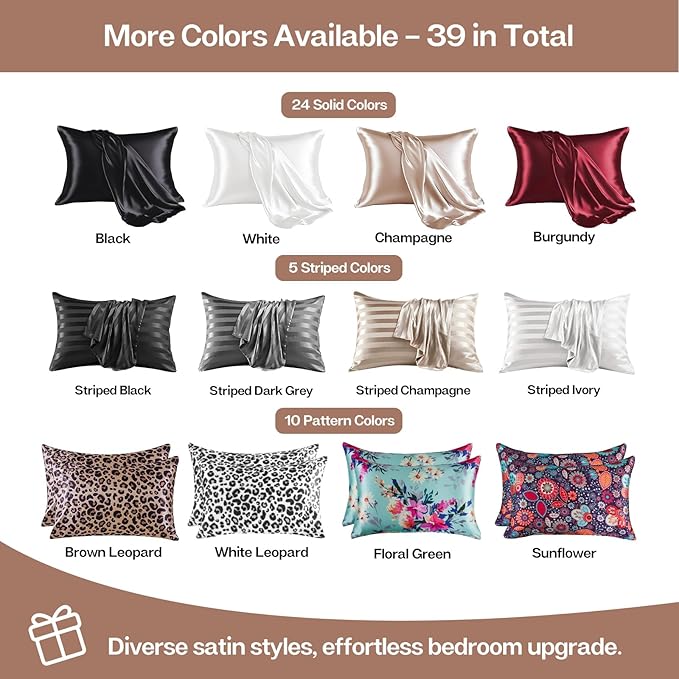 MR&HM Satin Pillowcase for Hair and Skin, Silk Satin Pillowcase 2 Pack, Standard Size Pillow Cases Set of 2, Silky Pillow Cover with Envelope Closure (20x26, Mocha Mousse)