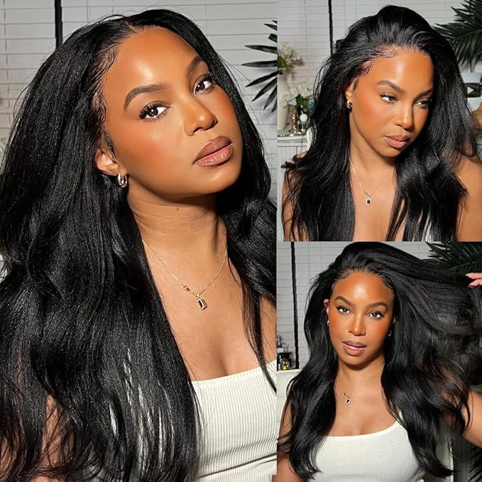 Julia Hair V Part Wig Human Hair Yaki Straight Glueless Wigs for Women 12A Briazilian Remy Hair Upgrade U Part Wig No Glue No Leave Out Beginner Friendly Natural Color 24 Inch Yaki Wig