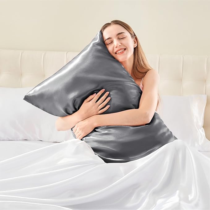 BEDELITE Satin Body Pillow Cover 2 Pack, Super Soft and Cooling Body Pillow Pillowcase for Hair and Skin, Breathable Silky Full Long Pillowcase Cover(20"x54", Dark Grey)