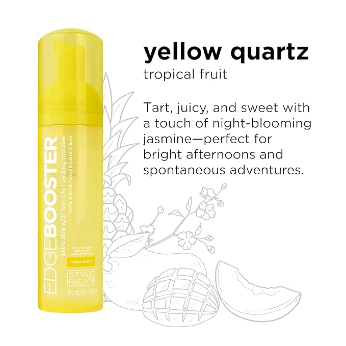 Style Factor EDGE BOOSTER Extra Strength Setting Mousse Travel Size โ Frizz Control, Extra Volume, and Conditioning โ 2.5oz Yellow Quartz Mousse for Curly Hair
