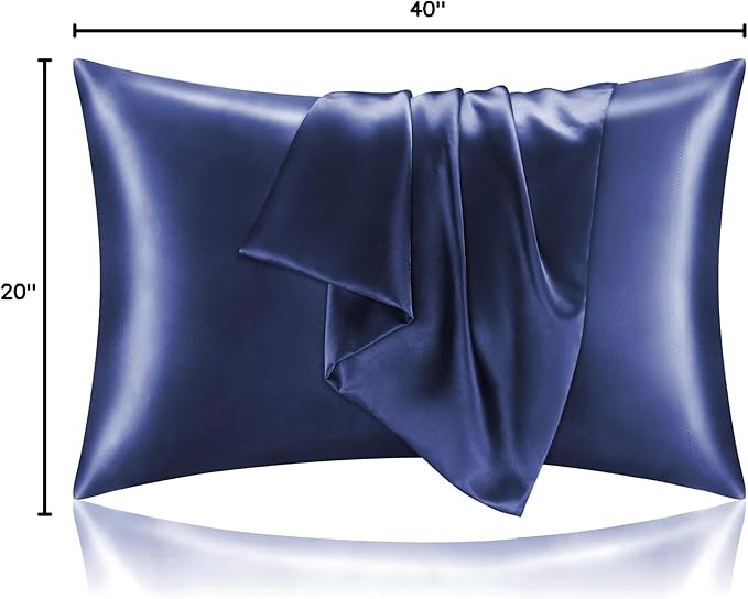 BEDELITE Satin Pillowcase for Hair and Skin, Super Soft and Cooling Similar to Silk Pillow Cases 2 Pack with Envelope Closure, Gift for Women Men(20"x40" King Size, Navy)
