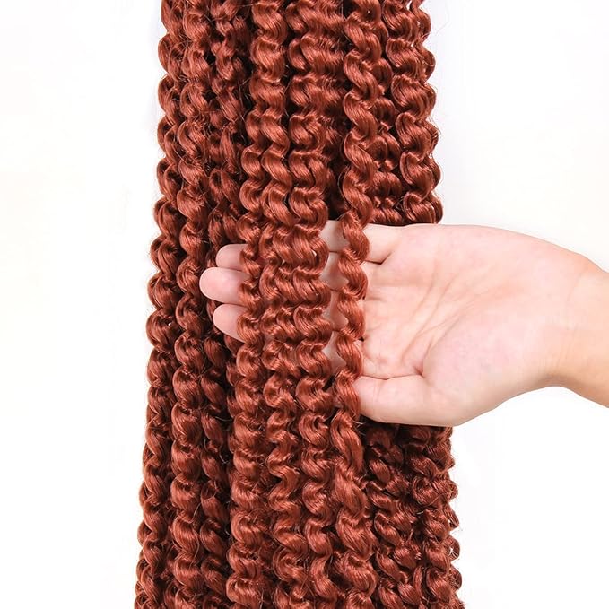 Leeven 7 Packs Copper Red Passion Twist Hair 30 Inch Water Wave Crochet Braids Hair for Distressed Butterfly Locs 350# Synthetic Hot Water Setting Passion Twists Hair Extensions