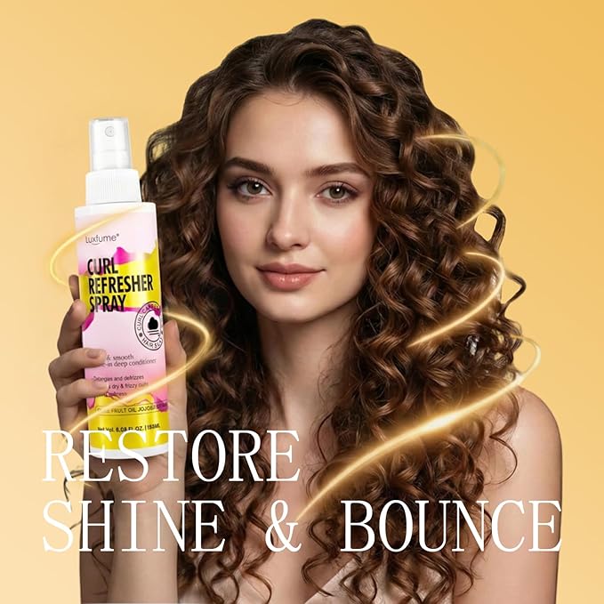 Curl Refresher Spray with Olive Fruit Oil and Jojoba Seed Oil for Hydration | Frizz Control for Soft, Shiny Curls, 180ml