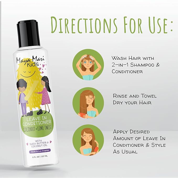 Curly Hair Kids Ultimate Curls Set includes 2 in 1 Shampoo and Conditioner, and Leave In Conditioner - Coconut Scent