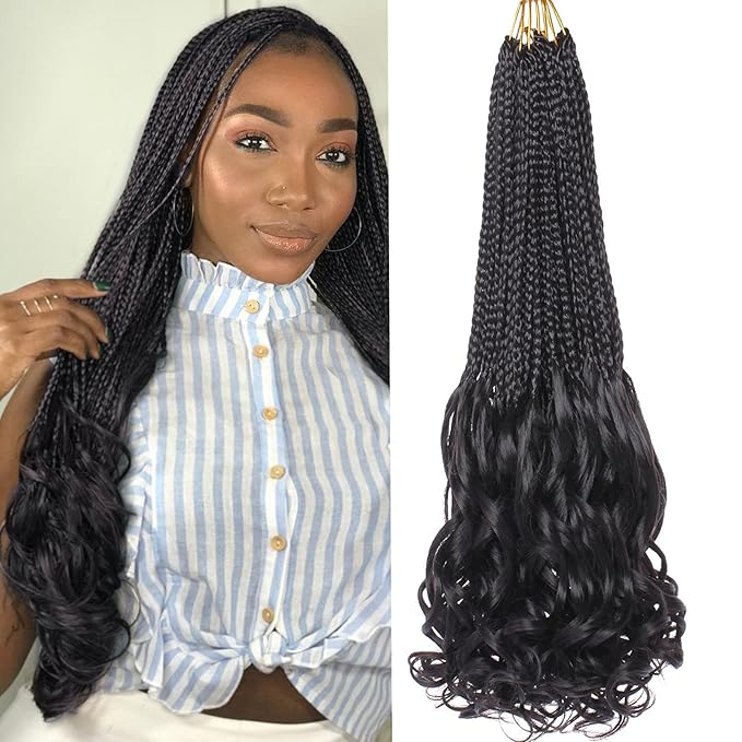 24 Inch French Curl Crochet Braids 9 Packs Natural Black Goddess Box Braids Crochet Hair Pre Looped Synthetic Bohemian French Curly Braiding Hair for Women
