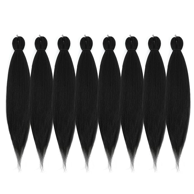 Pre-stretched Braiding Hair - 28 Inch 8 Packs Natural Black Super Long Braiding Hair For Twist or Box Braids, Yaki Texture Hot Water Setting Synthetic Braiding Hair Extensions (28 Inch, 1B-8P)
