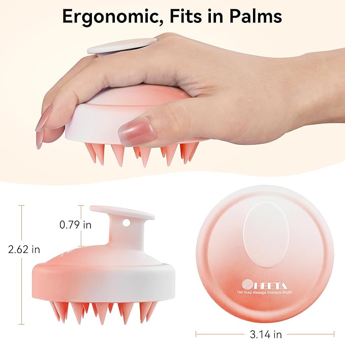 HEETA Scalp Massager Hair Growth, Soft Silicone Scalp Scrubber Shampoo Brush for Exfoliation, Dandruff Removal Head Massage Stress Relax, Wet & Dry Use for Thick Thin Curly Hair Care, Gradient Pink