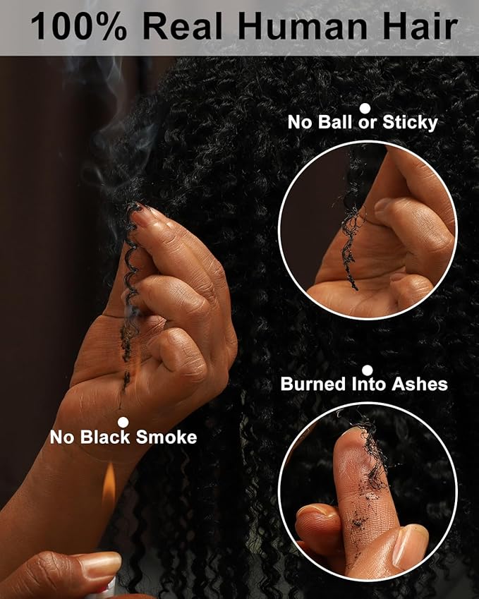 BEEOS Human Hair Half Wig Kinky Curly, 3 In 1 Glueless Drawstring Half Wigs for Women 180% Density, Tight Curl Seamless Blend with 3C/4A Hair 16 Inch