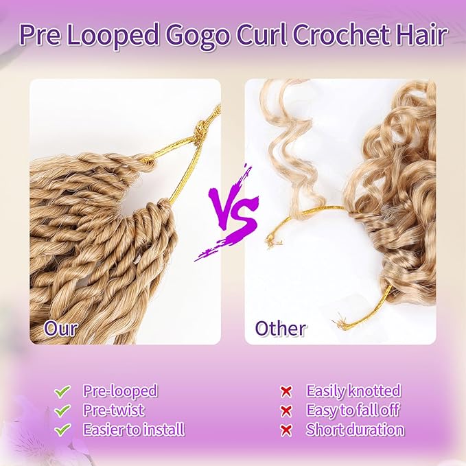 Gogo Curl Crochet Hair Protein Fiber Close to Human Hair 7 Packs Pre looped Water Wave Crochet Hair Deep Twist Synthetic Braiding Hair for Women (P27/613, 14Inch)