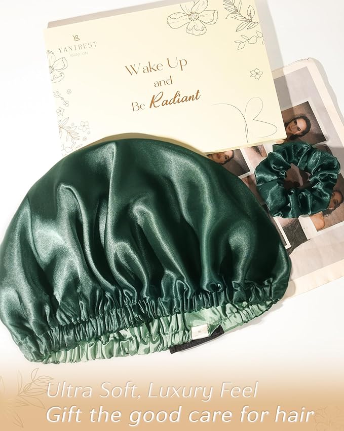 YANIBEST Adjustable Satin Bonnet Double Layer Hair Bonnet for Sleeping Bonnets for Women Hats Curly Natural Hair, Sage