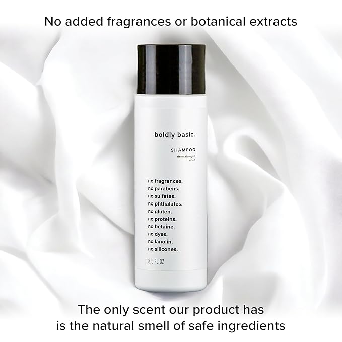 Boldly Basic Fragrance Free Shampoo - Gentle on Sensitive Skin and Hair - Unscented - Dermatologist Tested - No Sulfates, Parabens or Gluten - Non Comedogenic and Hypoallergenic
