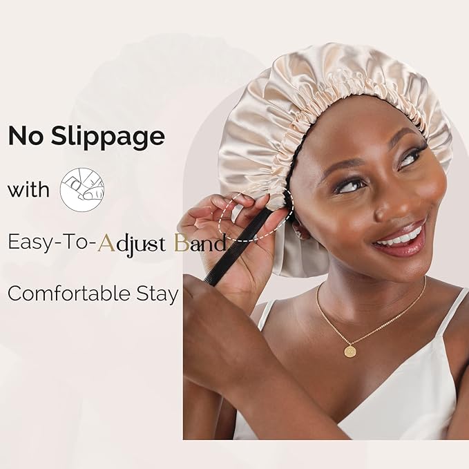 YANIBEST Adjustable Satin Bonnet Double Layer Hair Bonnet for Sleeping Bonnets for Women Hats Curly Natural Hair, Ash Grey