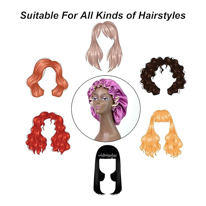 Silk Bonnet for Sleeping Satin Bonnets Double Layer Reversible Hair Cap Bonnet for Women Long Curly Braid Hair (Orchid)