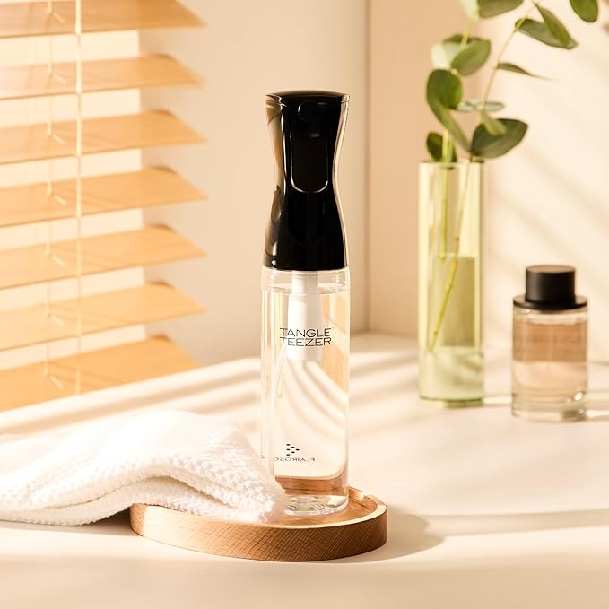 TANGLE TEEZER Fine Mist Continuous Spray Bottle, Reusable and Refillable, for Hair Detangling and Styling, 10.1 oz, Black