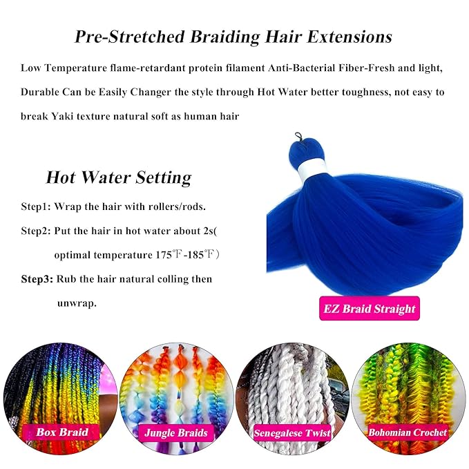 UPruyo Blue Braiding Hair Pre Stretched 26 inch Long Kids Prestretched Braiding Hair Extensions for Micro Box Braids Synthetic Clean Therapy Knotless Braiding Hair (Blue 3packs)