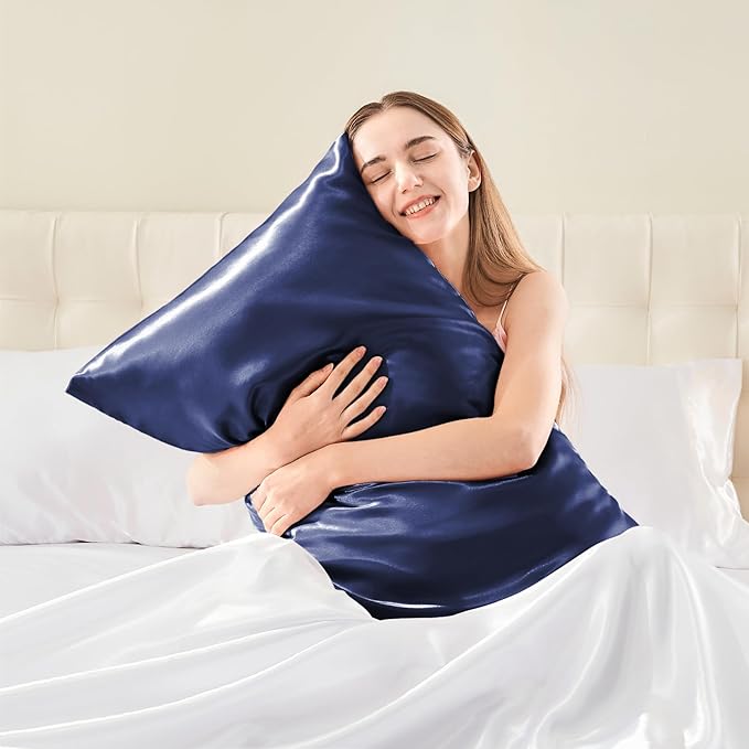 BEDELITE Satin Body Pillow Cover 2 Pack, Super Soft and Cooling Body Pillow Pillowcase for Hair and Skin, Breathable Silky Full Long Pillowcase Cover(20"x54", Navy)