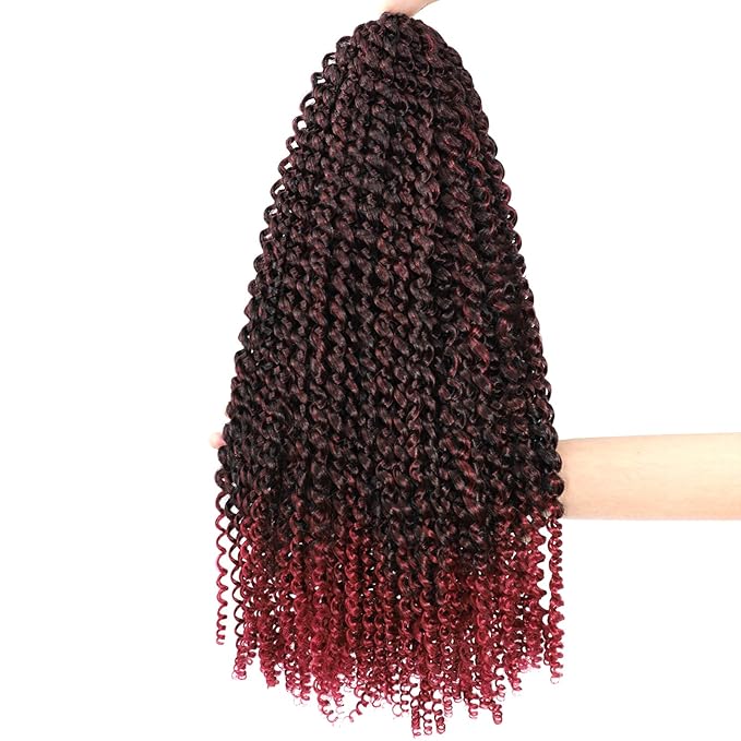 Passion Twist Hair Burgundy Red 20 Inch 8 Packs Passion Twist Crochet Hair Water Wave Braiding Hair Long Spring Twist Hair Crochet Braids Synthetic Hair Extension (20 Inch (Pack of 8), TBG)