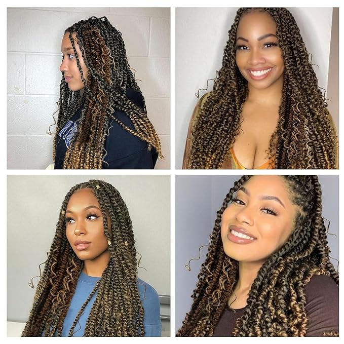 Passion Twist Hair 14 inch Passion Twist Crochet Hair 8 Pack Pre-twisted Passion Twist Braiding Synthetic Hair Extensions Soft Pre Looped Curly Ombre Brown Crochet Hair for Black Women