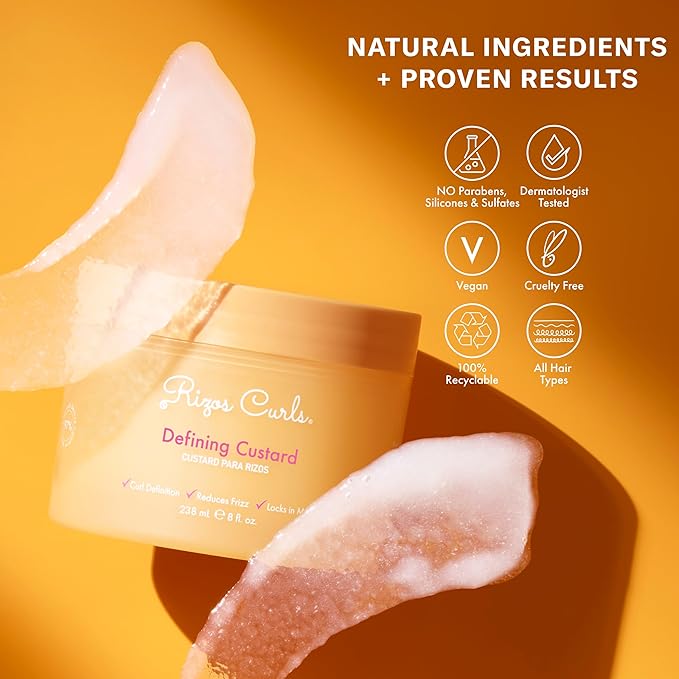 Rizos Curls Defining Custard – Long Hold, Shine & Frizz Control – Defines & Moisturize All Curl Types: Wavy, Curly, Coily 1a–4c – Sulfate & Paraben Free