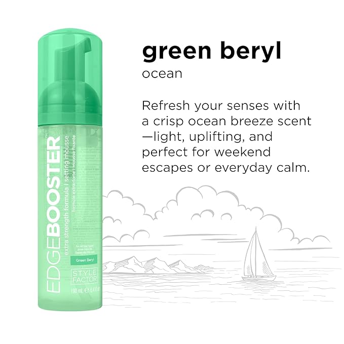 Style Factor EDGE BOOSTER Extra Strength Setting Mousse Travel Size โ Frizz Control, Extra Volume, and Conditioning โ 2.5oz Green Beryl Mousse for Curly Hair