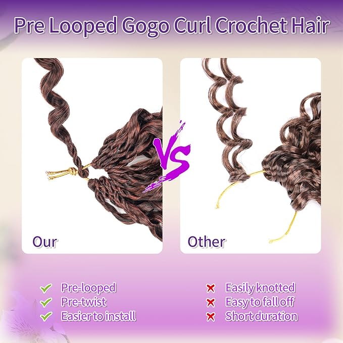 Gogo Curl Crochet Hair Pure Protein Fiber Close to Human Hair 7 Packs Pre looped Water Wave Crochet Hair Deep Twist Synthetic Braiding Hair for Women (T350, 14Inch)