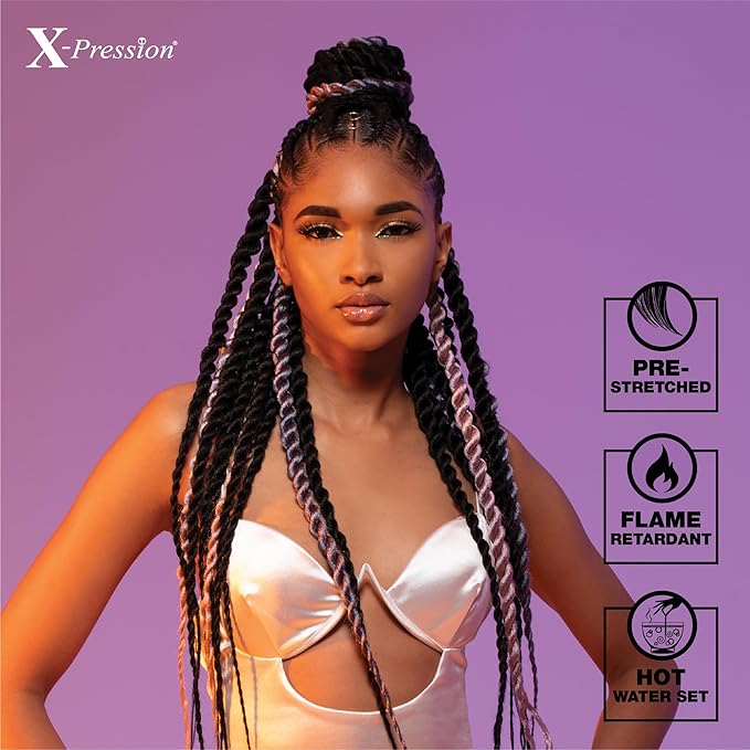 Sensationnel X-pression prestretched braiding hair - 3x braid 58 inch all kanekalon flame retardant synthetic braid for box braids and twists (3 pack, 3T1B/DBLUE/LBLUE)