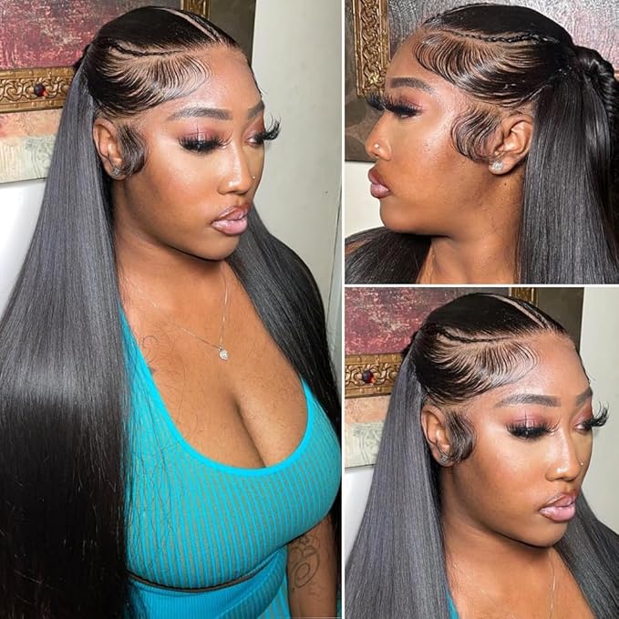 UMEGOOD 250% Density Ready to Go 9x6 Glueless Braided Wigs For Black Women Bleached Knots Straight Wigs Human Hair Wear and Go Glueless wigs human hair Natural Color