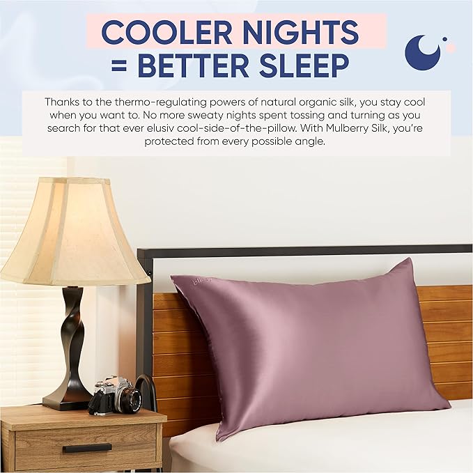 Blissy Silk Pillowcase - 100% Pure Mulberry Silk - 22 Momme 6A High-Grade Fibers - Silk Pillow Cover for Hair & Skin - Regular, Queen & King (Plum, Queen)